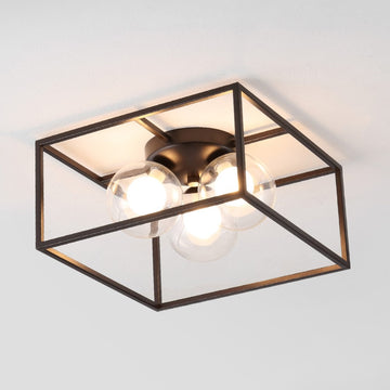 Kyle 14" 3-Light Modern Farmhouse Metal/Iron Open-Caged LED Flush Mount - JONATHAN Y